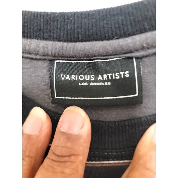 Various artiste Los Angeles Men's Gray Striped T-Shirt With Embroidered Rose Lo - Picture 8 of 11